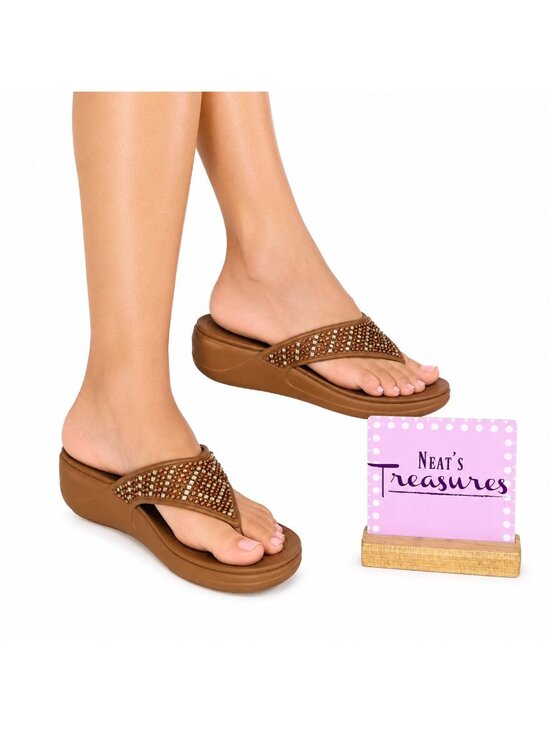 CROCS Shoes - Crocs MONTEREY SHIMMER Bronze Bling Wedge Platform Thong Flip Flop Shoe Size 8